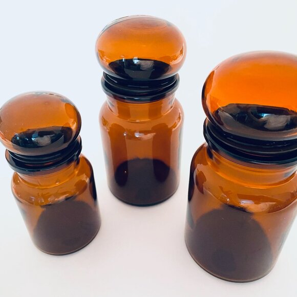Container Made In Belgium Collection of Vintage Brown Glass Apothecary Jars